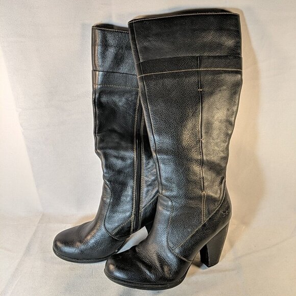 b.o.c. Black Leather Heeled Boots 3.5" Block Heel Knee High Womens 8.5 BOC Born - Picture 1 of 16
